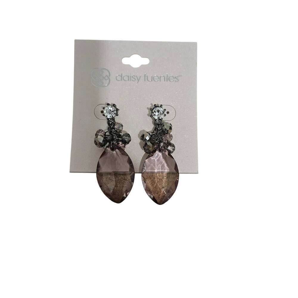Daisy Fuentes Purple Faceted Beaded Cluster Drop Dangle Earrings